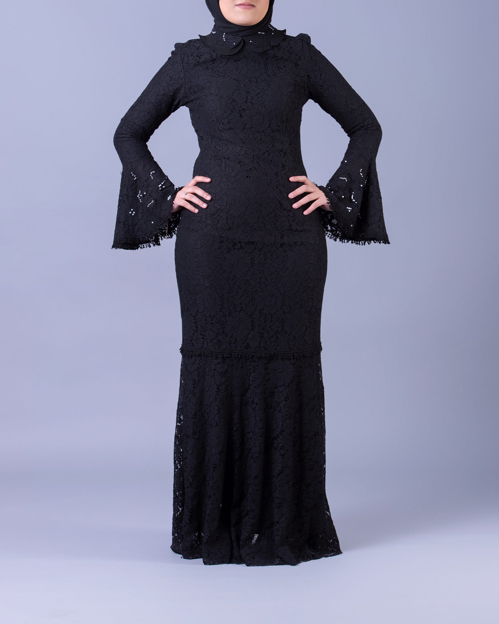 Verdad Lace Trim Knit Midi Dress - Black main image 0